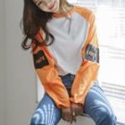 Long-sleeved Printed Color-block T-shirt