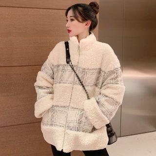 Faux Shearling Panel Zip Jacket Off-white - One Size