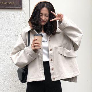 Two-tone Hooded Button Denim Jacket