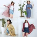 Long Sleeve Cotton Linen Plaid Shirtdress