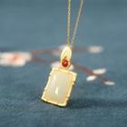 Rectangle Gemstone Pendant Sterling Silver Necklace Gold - One Size