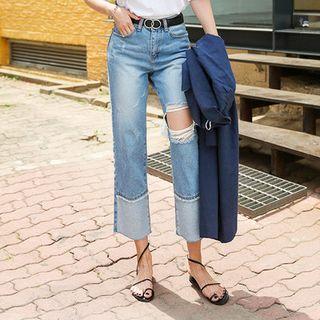 Cutout-knee Wide-leg Jeans