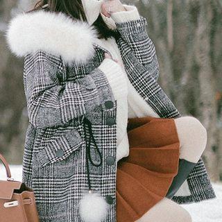 Color-block Check Elasticized Coat