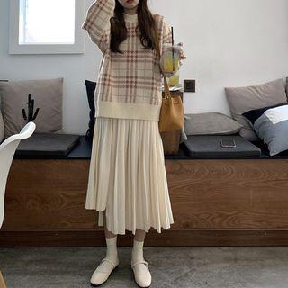 Crewneck Plaid Sweater / Spaghetti Strap Dress