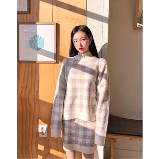 Sweater & Skirt Check Knit Matching Set