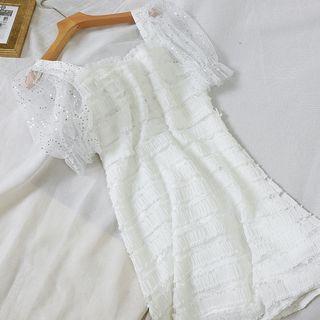 Sequined Mesh Short-sleeve Mini Dress