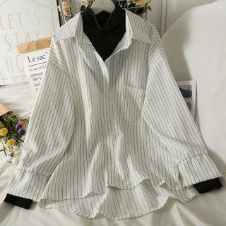 Turtleneck Mock-two-piece Striped Shirt