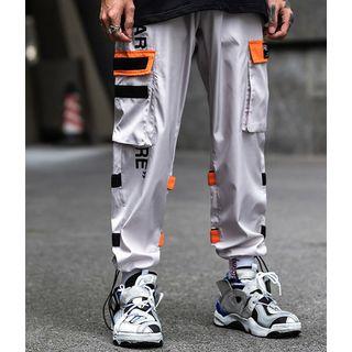 Lightweight Drawstring-hem Colorblock Cargo Jogger Pants