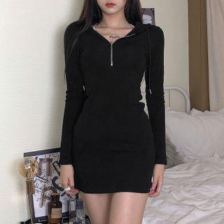Half-zip Mini Bodycon Hoodie Dress