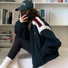 Color Block Fleece Zip-up Jacket 1361 - Dark Green - One Size