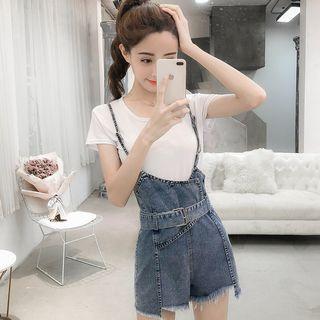 Short-sleeve T-shirt / Suspender Denim Shorts / Set