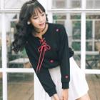 Heart Embroidered Lace-up Pullover