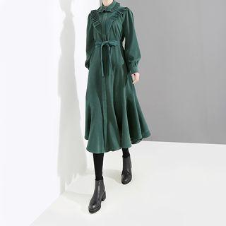 Long-sleeve Tie Front Mermaid Midi Dress
