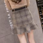 Plaid Ruffle Hem A-line Mini Skirt