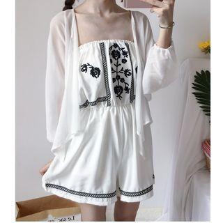 Embroidered Strapless Playsuit / Light Jacket