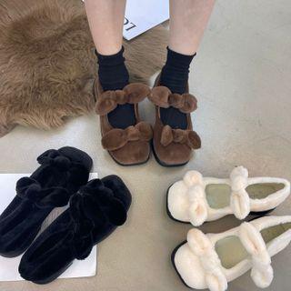 Bow Fluffy Block-heel Mary Jane Shoes