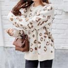 Drop-shoulder Leopard Print Knit Top