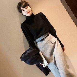 Mock Neck Sweater / Midi A-line Skirt / Set