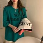 Round Neck Elbow Sleeve Lettering Print T-shirt