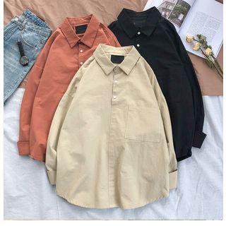 Plain Long-sleeve Collared Pullover