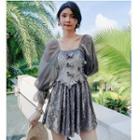 Long-sleeve Bow Accent Swim Dress