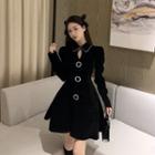 Long-sleeve Collared Button-up Mini A-line Dress