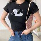 Short-sleeve Round-neck Panda Print T-shirt
