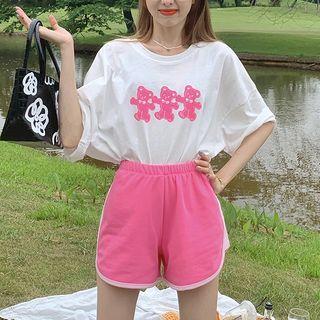 Elbow-sleeve Bear Print T-shirt / Shorts