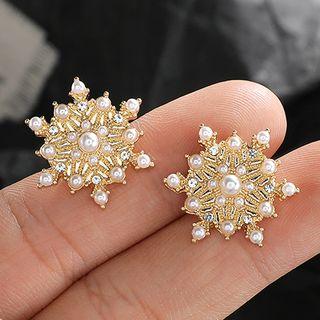 925 Sterling Silver Faux Pearl Stud Earring 1296 - 1 Pair - Earrings - Gold - One Size