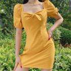 Short-sleeve Knotted Mini Sheath Dress