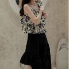 Spaghetti Strap Tiered Floral Print Top As Shown In Figure - One Size