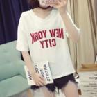 Short-sleeve Lettering Print V-neck T-shirt