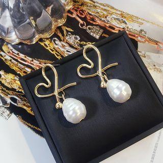 Faux Pearl Heart Drop Earring 1 Pair - As Shown In Figure - One Size