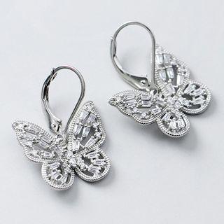 925 Sterling Silver Rhinestone Butterfly Dangle Earring 1 Pair - Silver - One Size