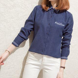 Long Sleeve Letter Embroidered Shirt