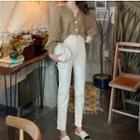 Lantern-sleeve Cardigan / Straight-cut Jeans