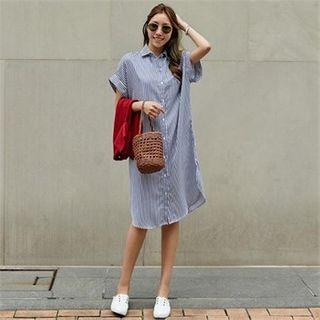 Drop-shoulder Stipe Shirtdress
