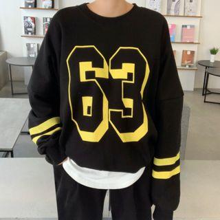 Letter Print Napped Sweatshirt Black - One Size