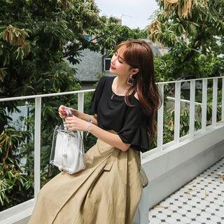 Asymmetric Off-shoulder Ruffle-sleeve Top