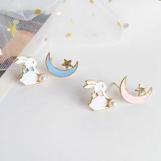 Rabbit & Moon Stud Earring / Clip-on Earring