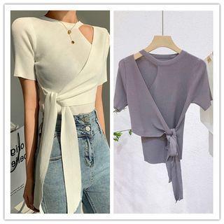 Short Sleeve Cutout Lace-up Cropped Top