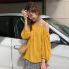 Cold Shoulder Long-sleeve Top / Gingham Mini Skirt