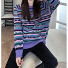Patterned Sweater Purple & Blue & Pink - One Size