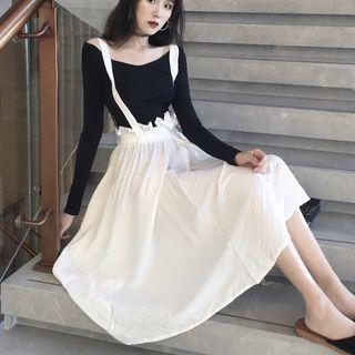 Long-sleeve Open Back T-shirt / A-line Jumper Skirt