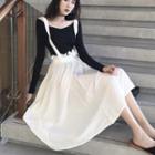 Long-sleeve Open Back T-shirt / A-line Jumper Skirt