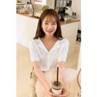 Notch-collar Short-sleeve Cardigan