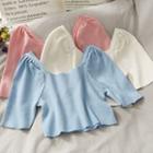 Square-neck Puff-sleeve Crop T-shirt In 7 Colors