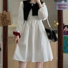 Balloon-sleeve Mini A-line Dress / Cropped Vest