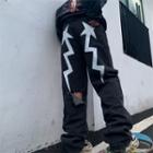 Bolt Print Cutout Straight-leg Jeans