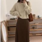 Square-neck Sweater / Midi A-line Skirt